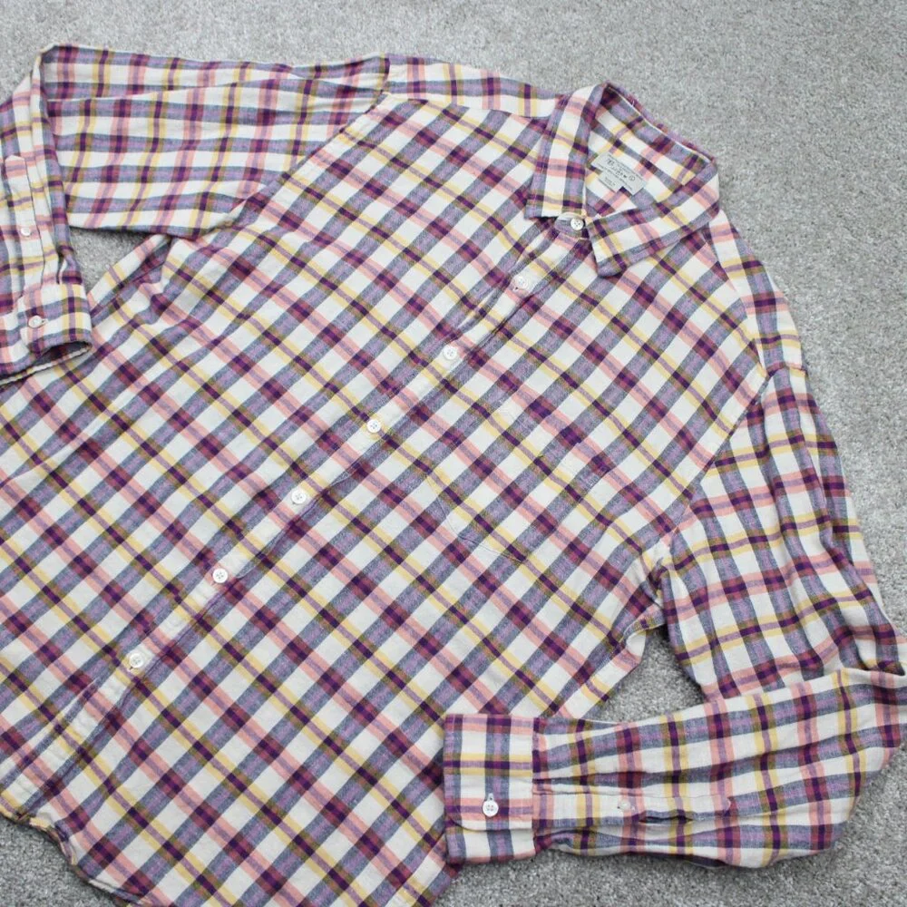 J. Crew Cotton/Linen Blend Shirt Mens‎ Large Pink/Purple/Yellow/White L/S Button